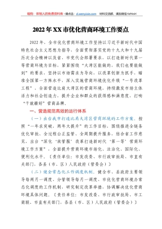 2022年XX市优化营商环境工作要点