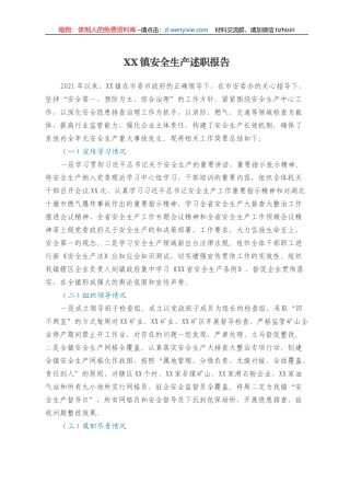 XX镇安全生产述职报告