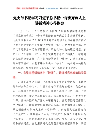 党支部书记学习习近平总书记中青班开班式上讲话精神心得体会