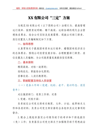 XX有限公司“三定”方案