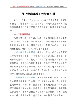 优化营商环境工作督查汇报