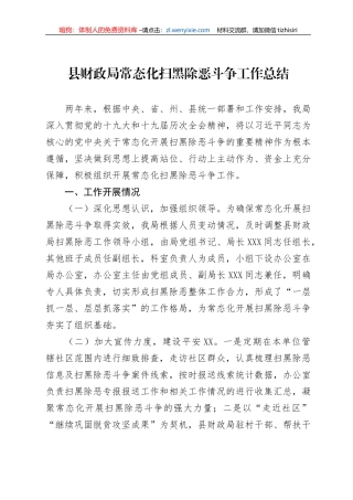 县财政局常态化扫黑除恶斗争工作总结