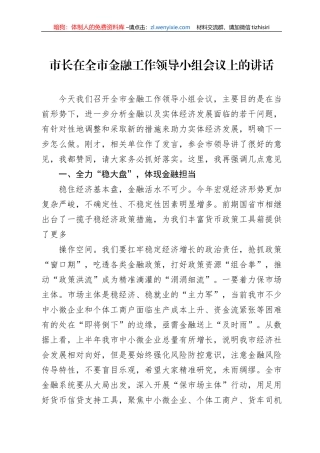 2022年市长在全市金融工作领导小组会议上的讲话