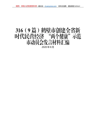 鹤壁市创建全省新时代民营经济“两个健康”示范市动员会发言材料汇编
