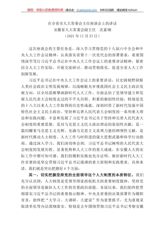 安徽省人大常委会副主任沈素琍：在全省市人大常委会主任座谈会上的讲话