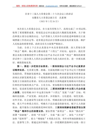 安徽省人大常委会副主任沈素琍：在省十三届人大常委会第二十六次会议上的讲话