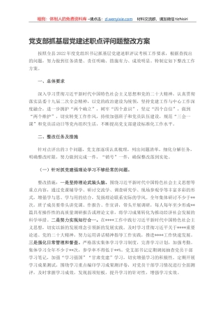 党支部抓基层党建述职点评问题整改方案
