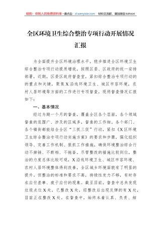 全区环境卫生综合整治专项行动开展情况汇报