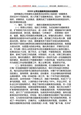 2023年X公司主题教育活动总结报告