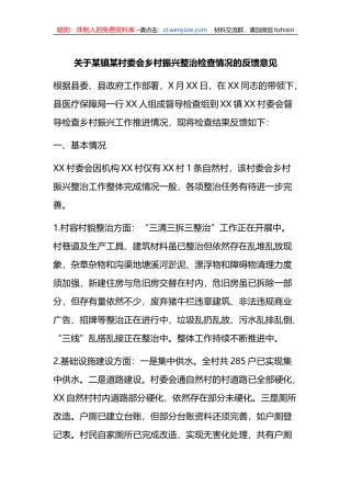 关于某镇某村委会乡村振兴整治检查情况的反馈意见