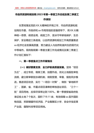 市自然资源和规划局2023年第一季度工作总结及第二季度工作谋划