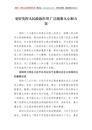 更好发挥人民政协作用+广泛凝聚人心和力量
