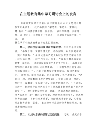 【主题教育】在主题教育集中学习研讨会上的发言
