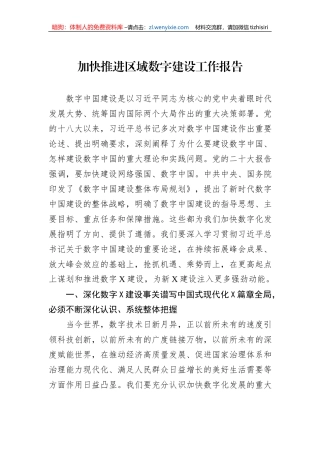 加快推进区域数字建设工作报告