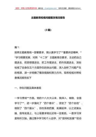 3篇主题教育检视问题整改情况报告