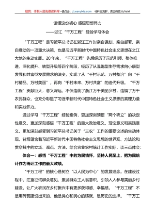 浙江“千万工程”经验研讨发言材料（统计局，学习心得体会