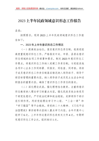 2023上半年民政领域意识形态工作报告