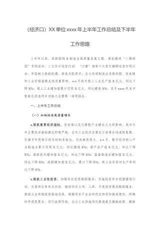 （经济口）XX单位2020年上半年工作总结及下半年工作思路