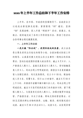 05县政府2020年上半年工作总结和下半年工作安排