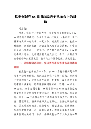 党委书记在xx集团两级班子见面会上的讲话