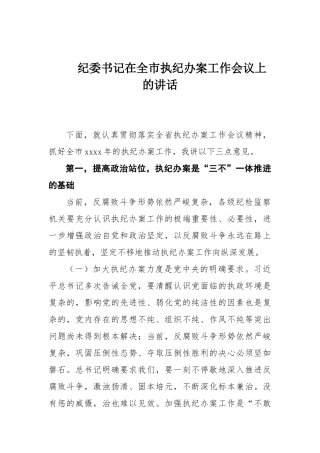 纪委书记在全市执纪办案工作会议上的讲话 (1)