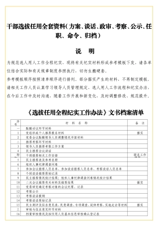 干部选拔任用全套资料（方案、谈话、政审、考察、公示、任职、命令、归档）