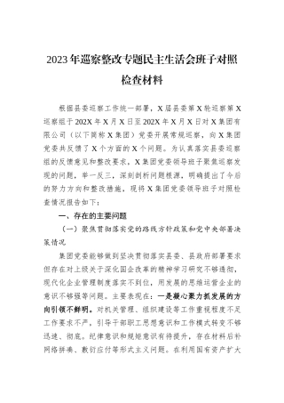2023年巡察整改专题民主生活会班子对照检查材料