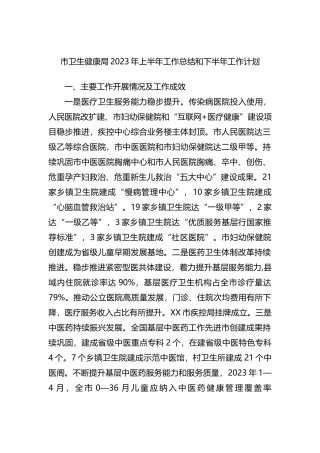 市卫生健康局2023年上半年工作总结和下半年工作计划