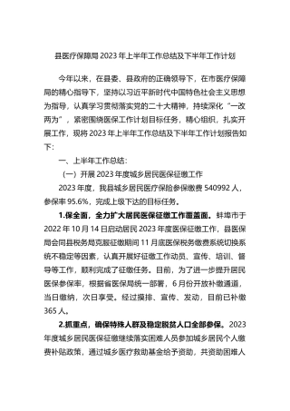 县医疗保障局2023年上半年工作总结及下半年工作计划