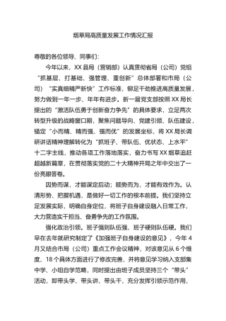 烟草局高质量发展工作情况汇报