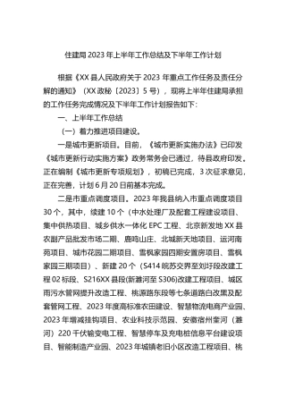 住建局2023年上半年工作总结及下半年工作计划）