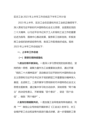 区总工会2023年上半年工作总结及下半年工作计划