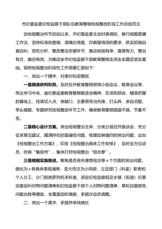 市纪委监委纪检监察干部队伍教育整顿检视整改阶段工作总结整治汇报报告