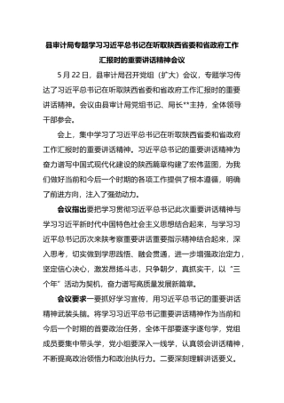 县审计局专题学习在听取陕西省委和省政府工作汇报时的重要讲话精神会议
