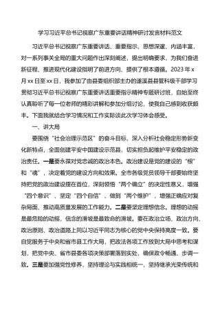 学习x视察广东重要讲话精神研讨发言材料（考察，心得体会）