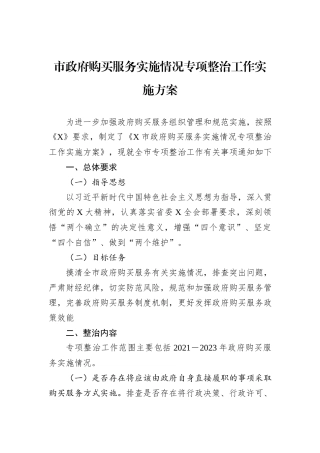 市政府购买服务实施情况专项整治工作实施方案