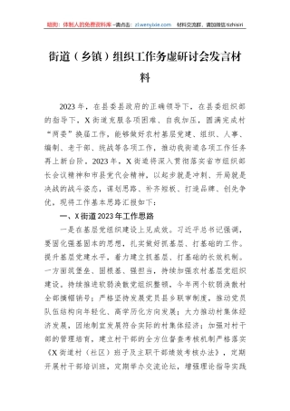 街道（乡镇）组织工作务虚研讨会发言材料