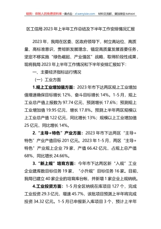区工信局2023年上半年工作总结及下半年工作安排情况汇报