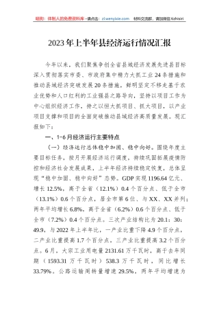 2023年上半年县经济运行情况汇报