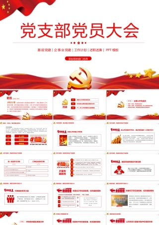 党支部党员大会工作总结PPT模板