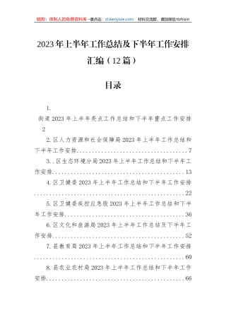 2023年上半年工作总结及下半年工作安排汇编（12篇）