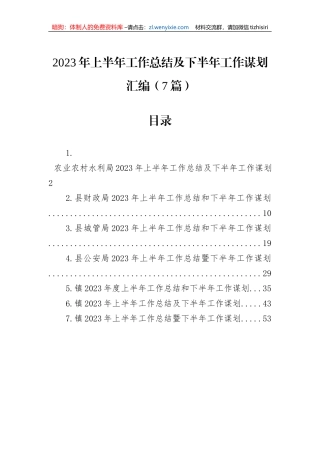2023年上半年工作总结及下半年工作谋划汇编（7篇）