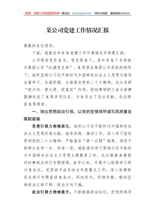 某公司党建工作情况汇报