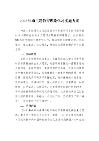 【主题教育】2023年市主题教育理论学习实施方案