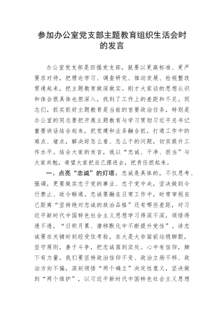 【主题教育】参加办公室党支部主题教育组织生活会时的发言