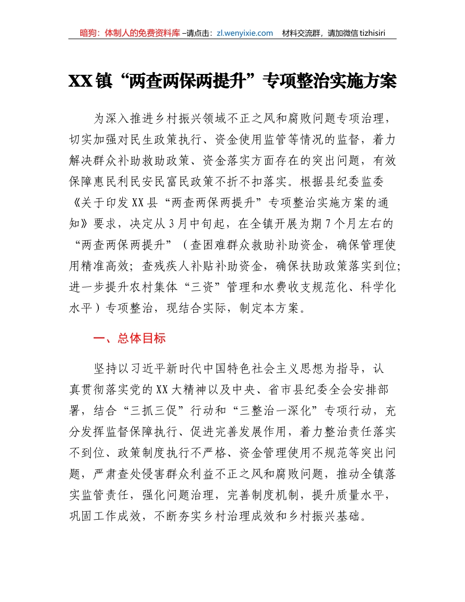 XX镇两查两保两提升专项整治实施方案_第1页