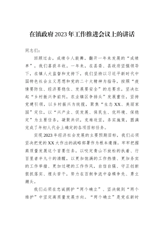 在镇政府2023年工作推进会议上的讲话