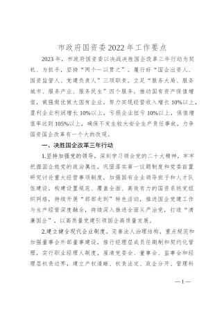 市政府国资委2022年工作要点