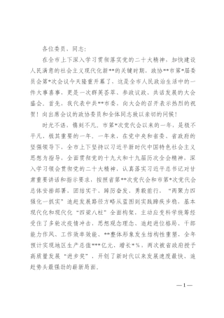 在政协某市第某届委员会开幕大会上的讲话