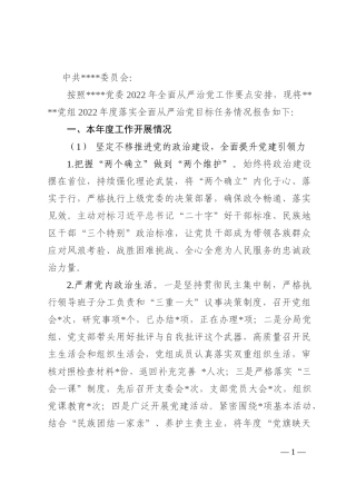 党组2022年度落实全面从严治党目标任务专项报告